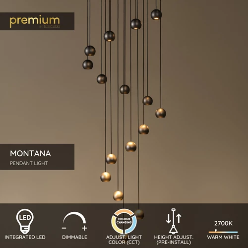 Lucide MONTANA - Pendant light - LED Dim. - CCT - 16x5,7W 2700K/4000K - Coffee | Premium - USP
